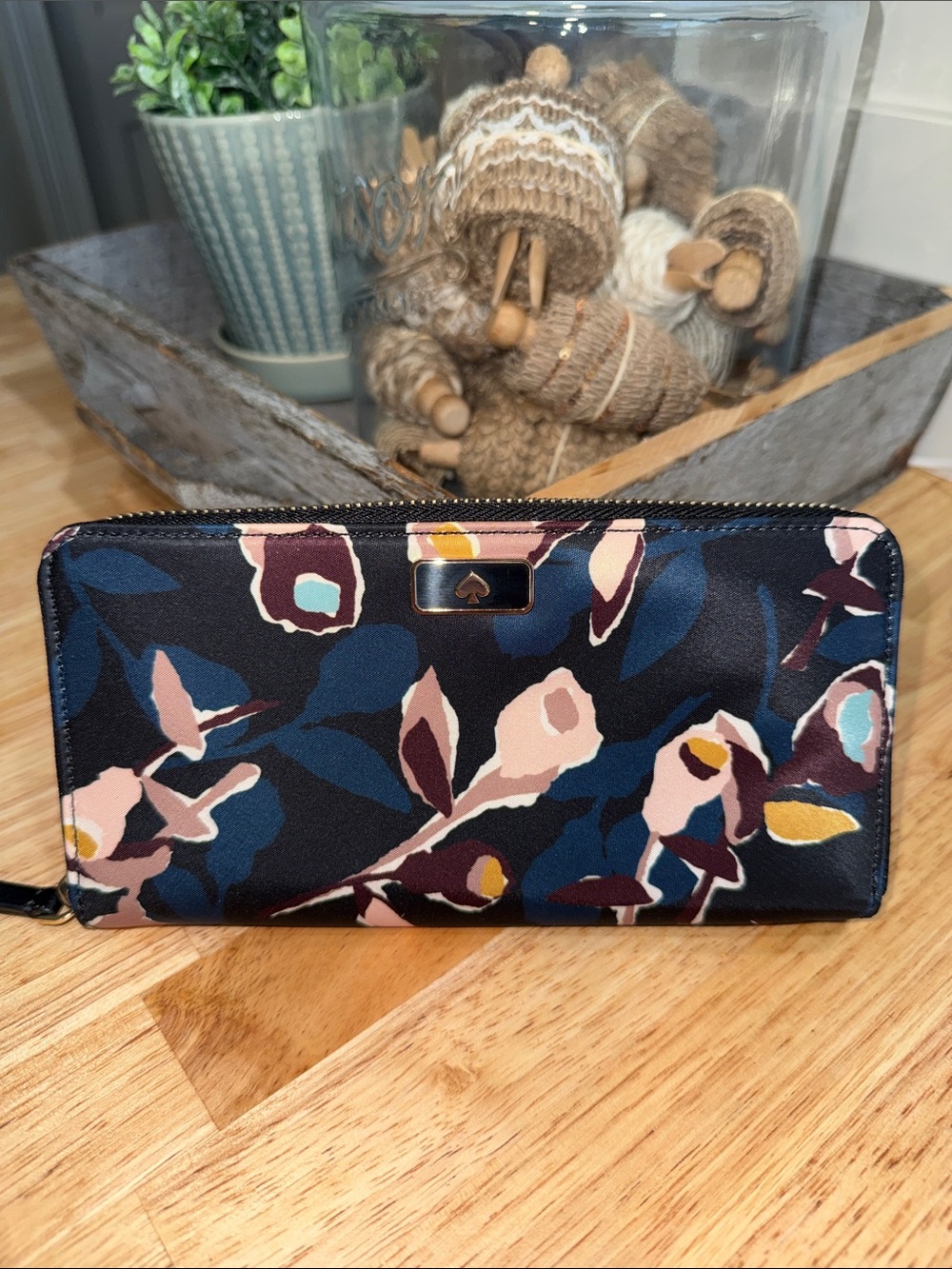 kate spade Navy Multi Floral Zip Wallet